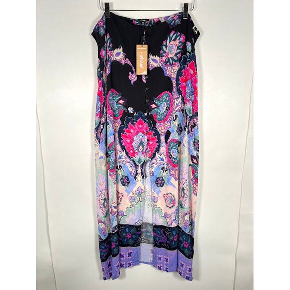 NEW! Nasty Gal Paisley Border Print Button Through Maxi Skirt 14 Navy Boho - Picture 3 of 10